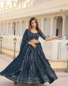 Krishi Navy Blue Wedding Wear Georgette Designer Lehenga Choli Wholesale Price In Surat
